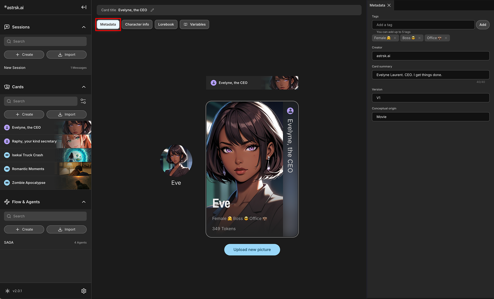 Character Card Metadata Panel