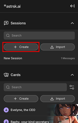 Create session button