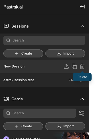 Delete session action