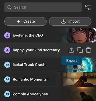 Export card action
