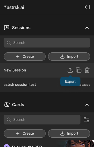 Export session action