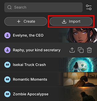 Import button