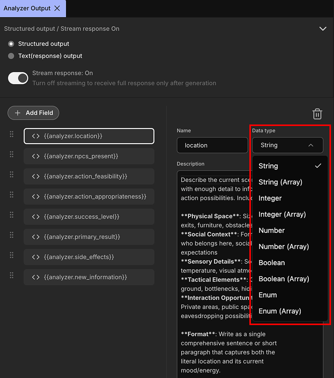 Structured Output Data Type