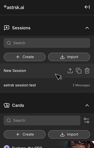 Session hover actions