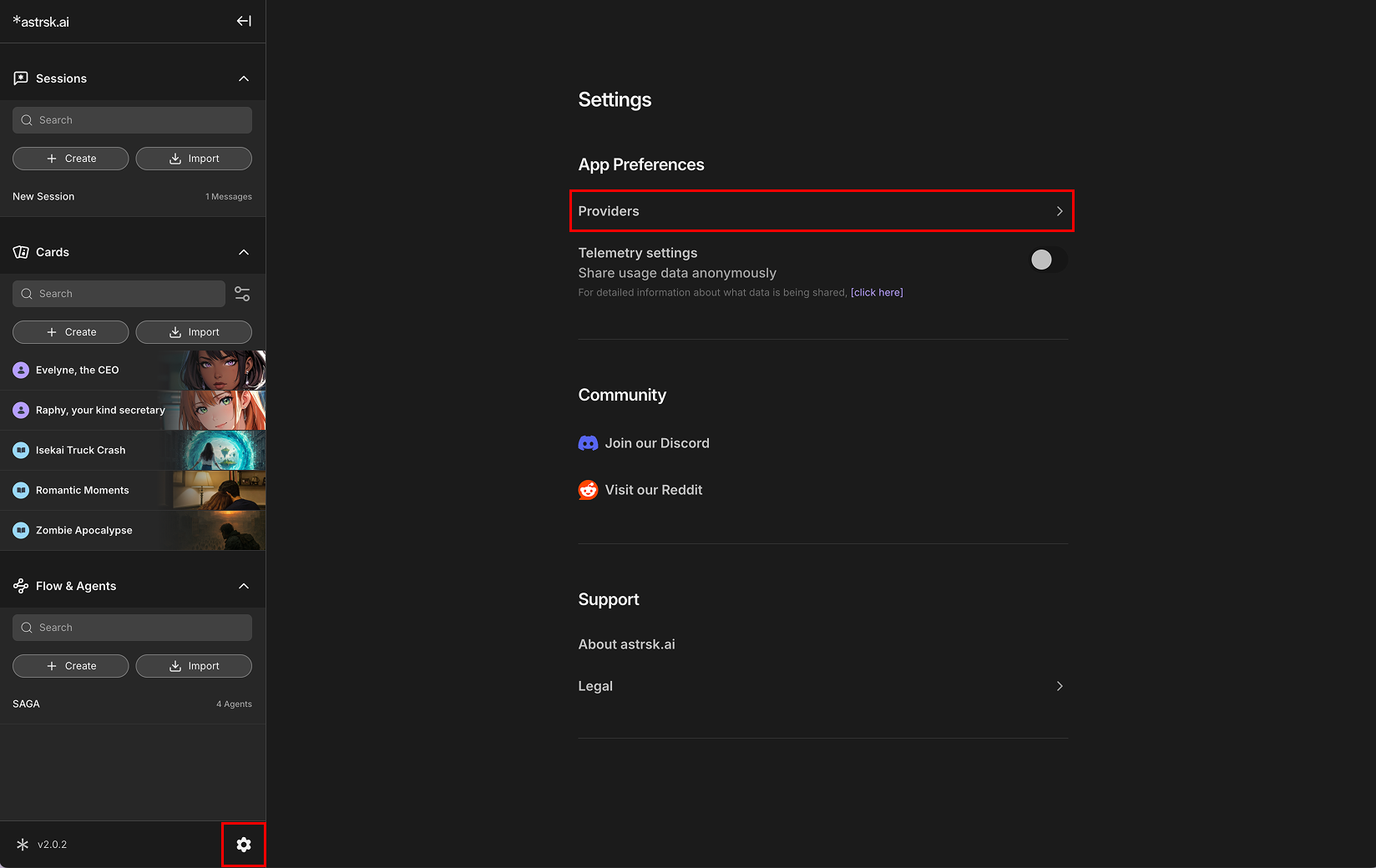 Settings Page Navigation